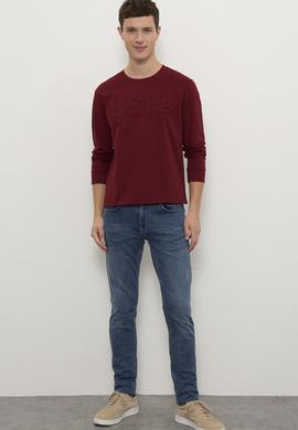 Erkek Bordo Bisiklet Yaka Sweatshirt Basic - 50225481066