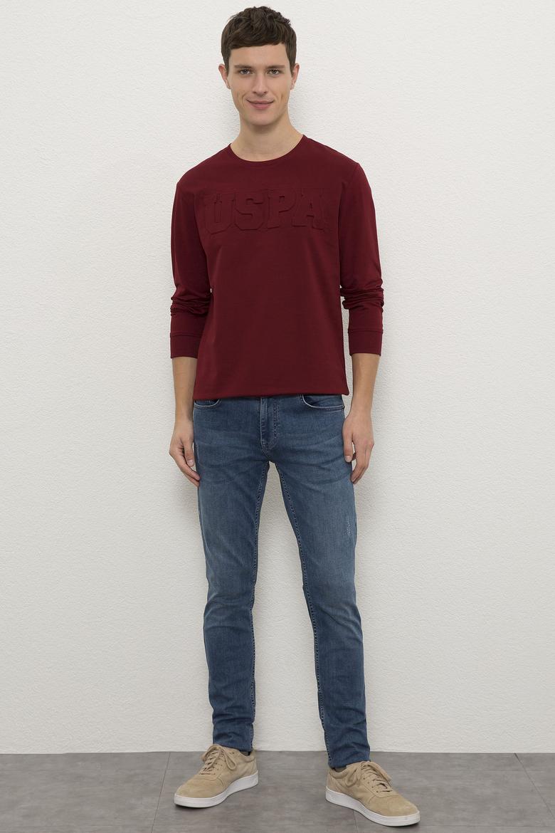 Erkek Bordo Bisiklet Yaka Sweatshirt Basic - 50225481066