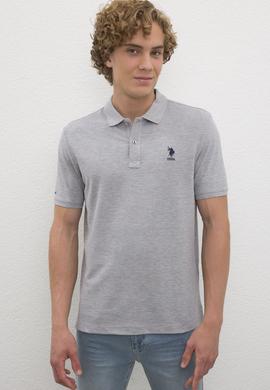 Erkek Gri Melanj Polo Yaka T-Shirt Basic - 50222614151