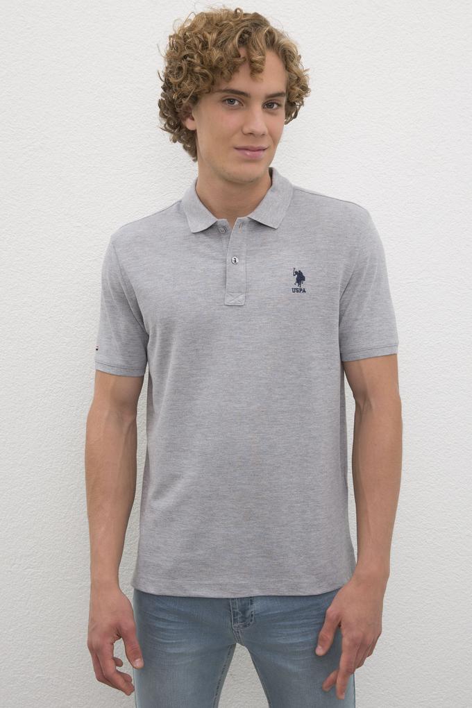 Erkek Gri Melanj Polo Yaka T-Shirt Basic