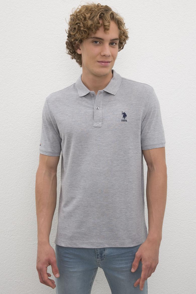 Erkek Gri Melanj Polo Yaka T-Shirt Basic