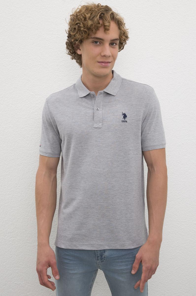 Erkek Gri Melanj Polo Yaka T-Shirt Basic