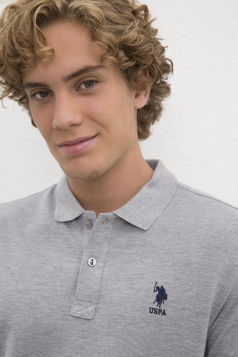 Erkek Gri Melanj Polo Yaka T-Shirt Basic - 50222614151