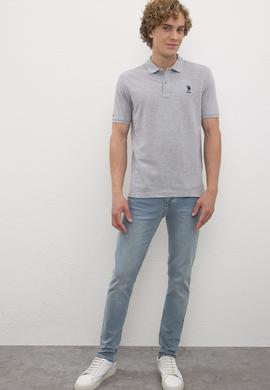 Erkek Gri Melanj Polo Yaka T-Shirt Basic - 50222614151