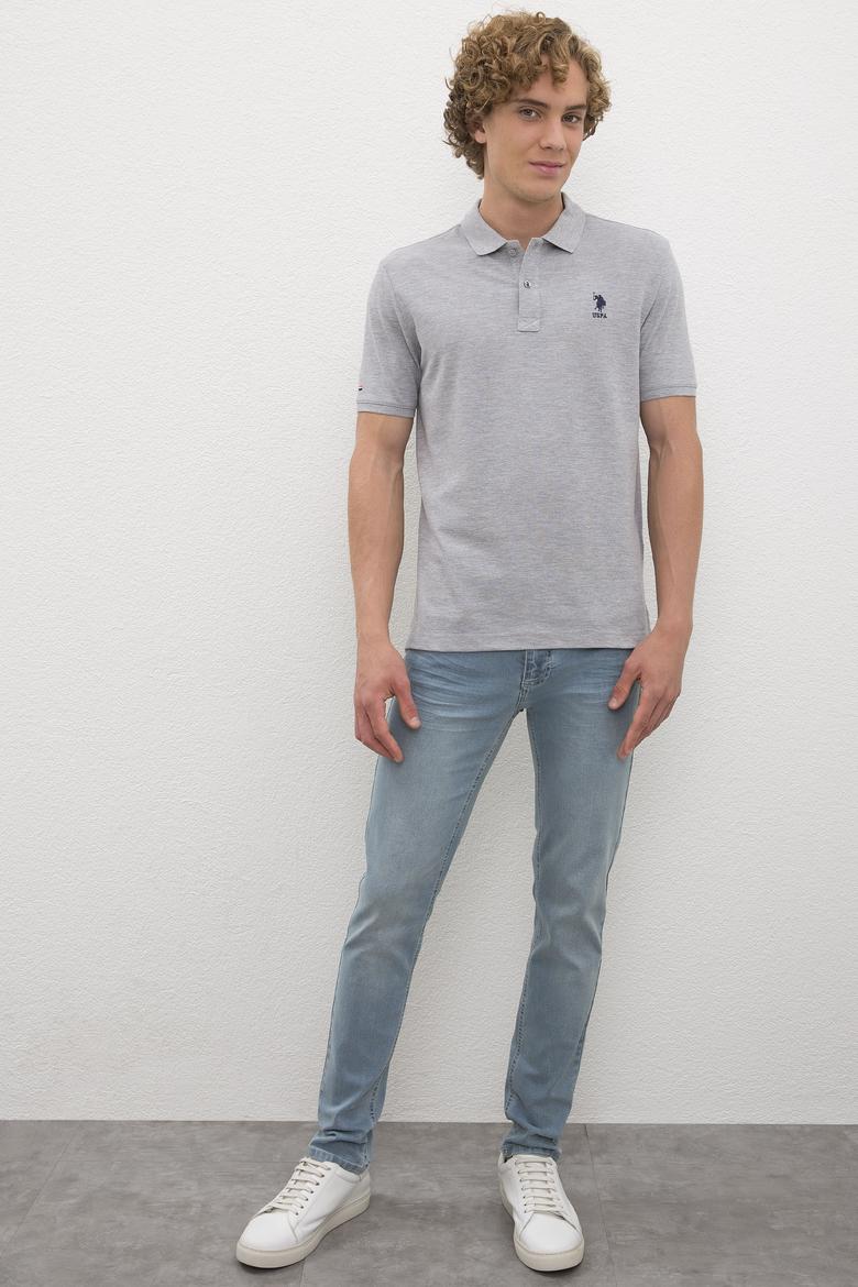 Erkek Gri Melanj Polo Yaka T-Shirt Basic - 50222614151