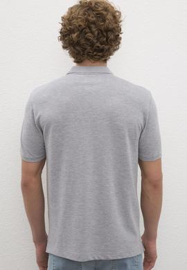 Erkek Gri Melanj Polo Yaka T-Shirt Basic - 50222614151