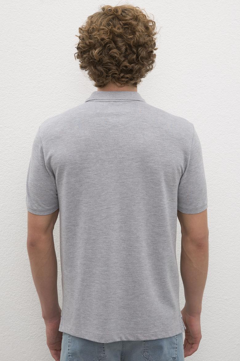 Erkek Gri Melanj Polo Yaka T-Shirt Basic - 50222614151