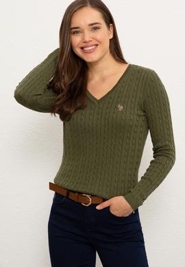 Kadın Yeşil Triko Kazak Basic - 50224708032