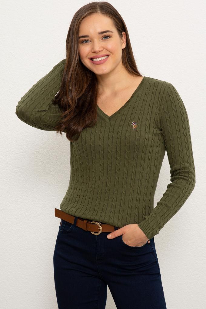 Kadın Yeşil Triko Kazak Basic