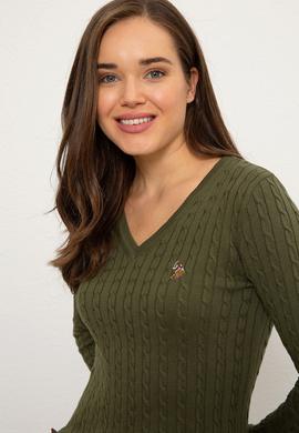 Kadın Yeşil Triko Kazak Basic - 50224708032