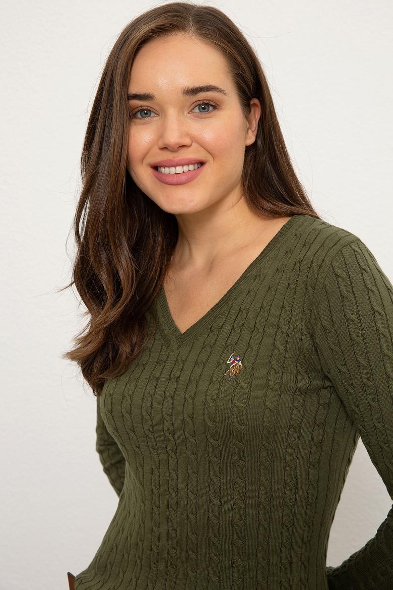 Kadın Yeşil Triko Kazak Basic - 50224708032