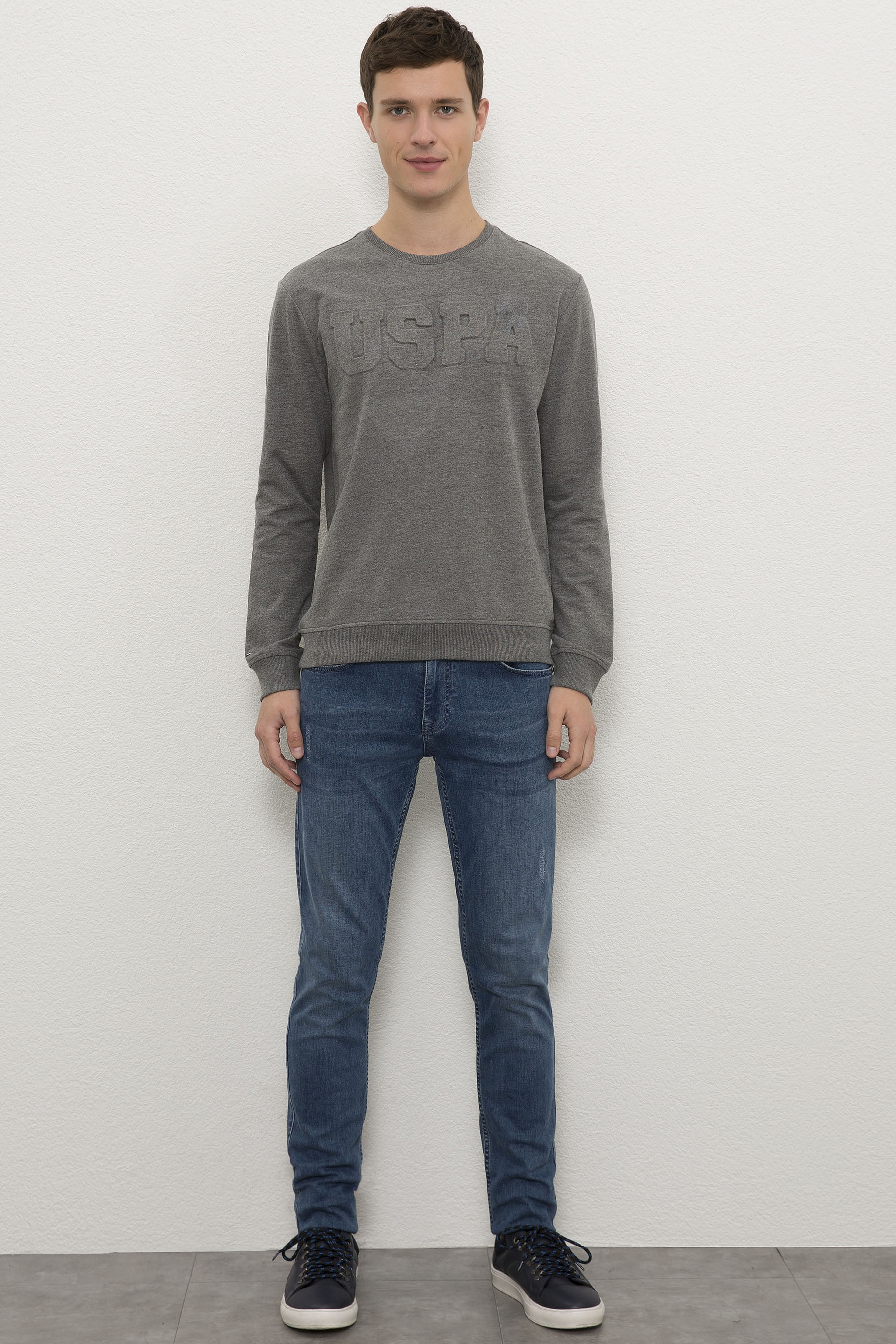 Erkek Antrasit Melanj Basic Sweatshirt - Image 4