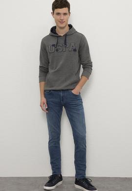 Erkek Antrasit Melanj Kapüşonlu Sweatshirt Basic - 50225500053