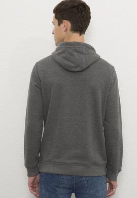 Erkek Antrasit Melanj Kapüşonlu Sweatshirt Basic - 50225500053