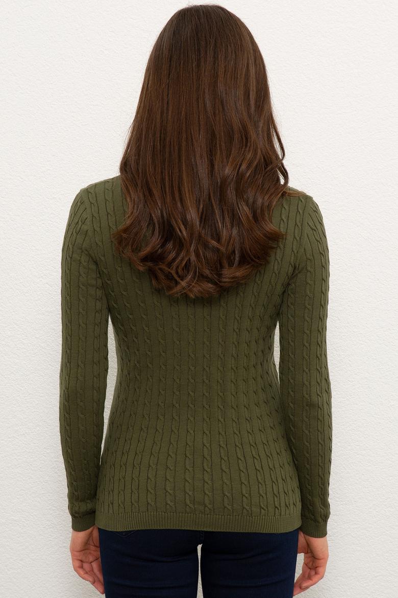 Kadın Yeşil Triko Kazak Basic - 50224708032