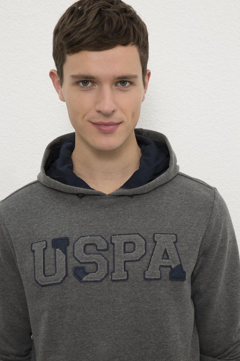 Erkek Antrasit Melanj Kapüşonlu Sweatshirt Basic - 50225500053