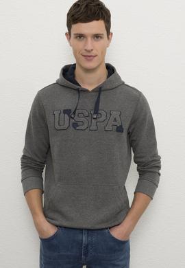 Erkek Antrasit Melanj Kapüşonlu Sweatshirt Basic - 50225500053