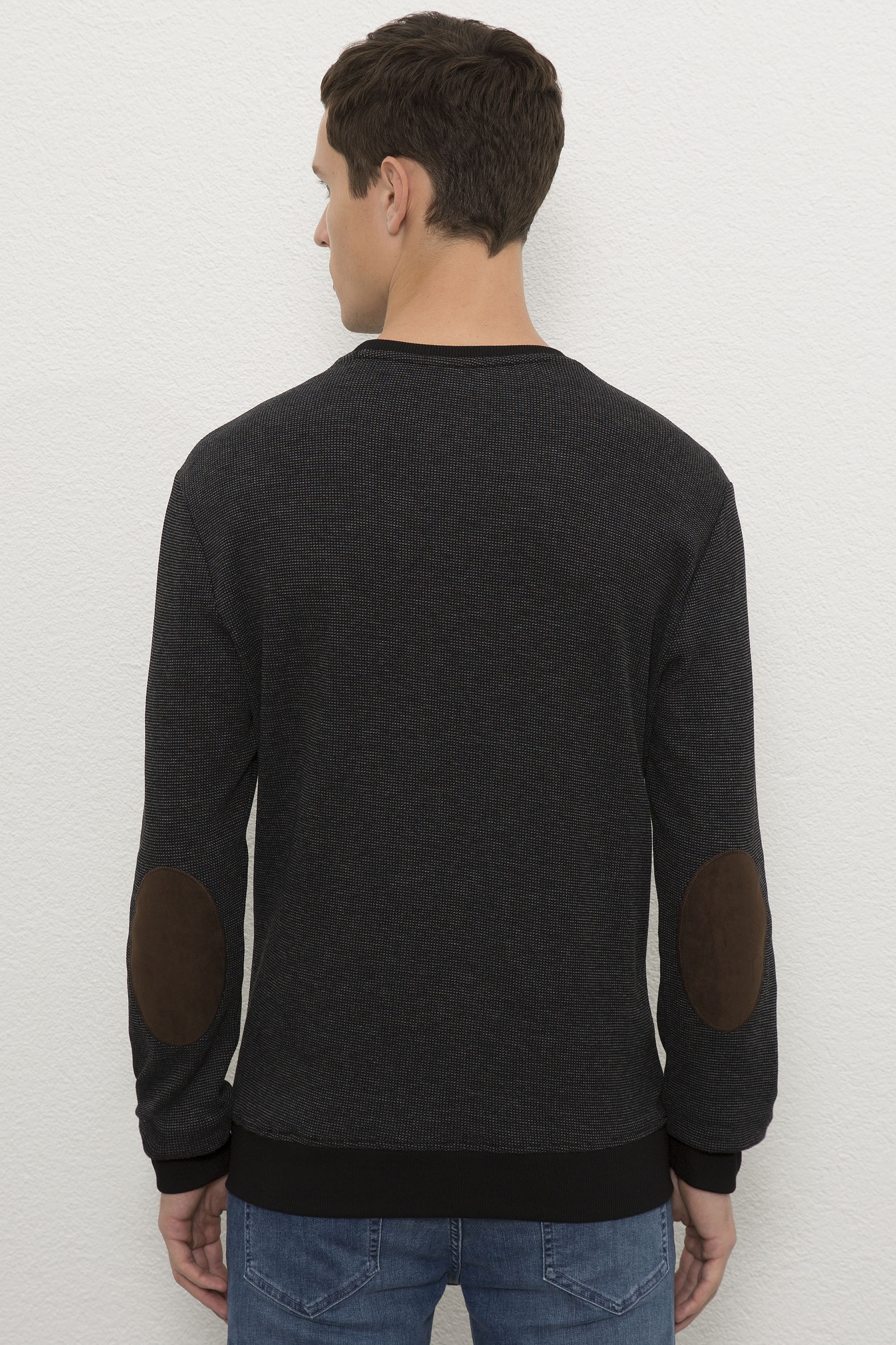 Erkek Siyah Bisiklet Yaka Sweatshirt