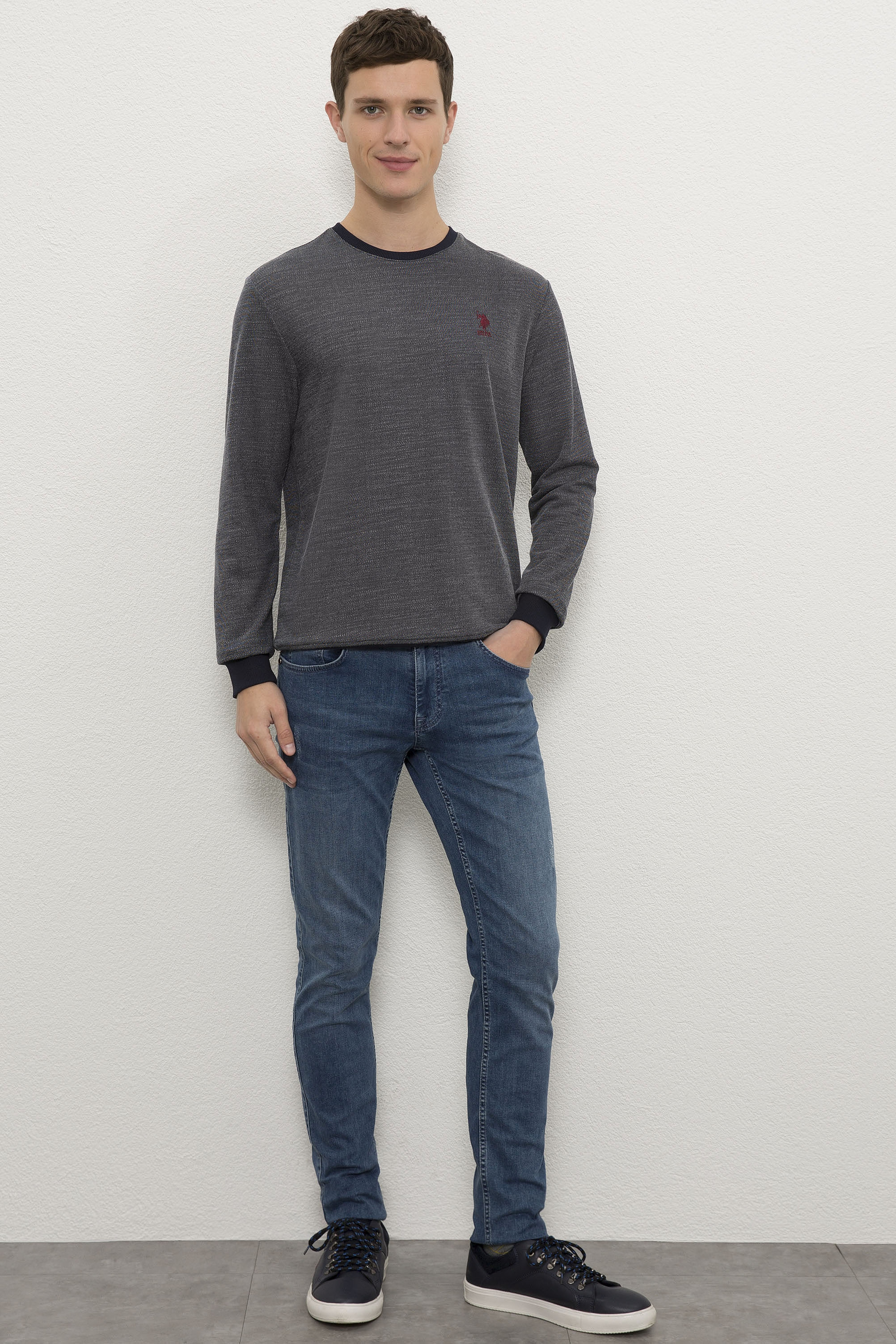 Erkek Lacivert Bisiklet Yaka Sweatshirt - Image 5