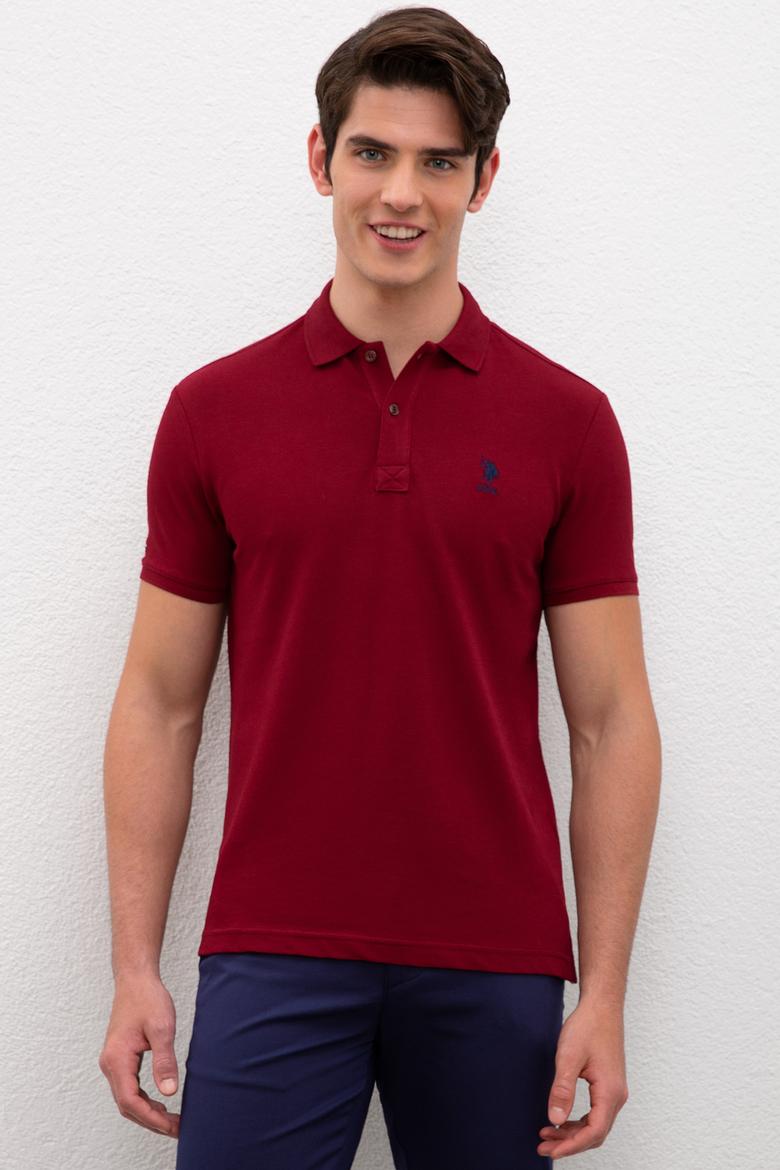Erkek Plum Polo Yaka Basic T-Shirt