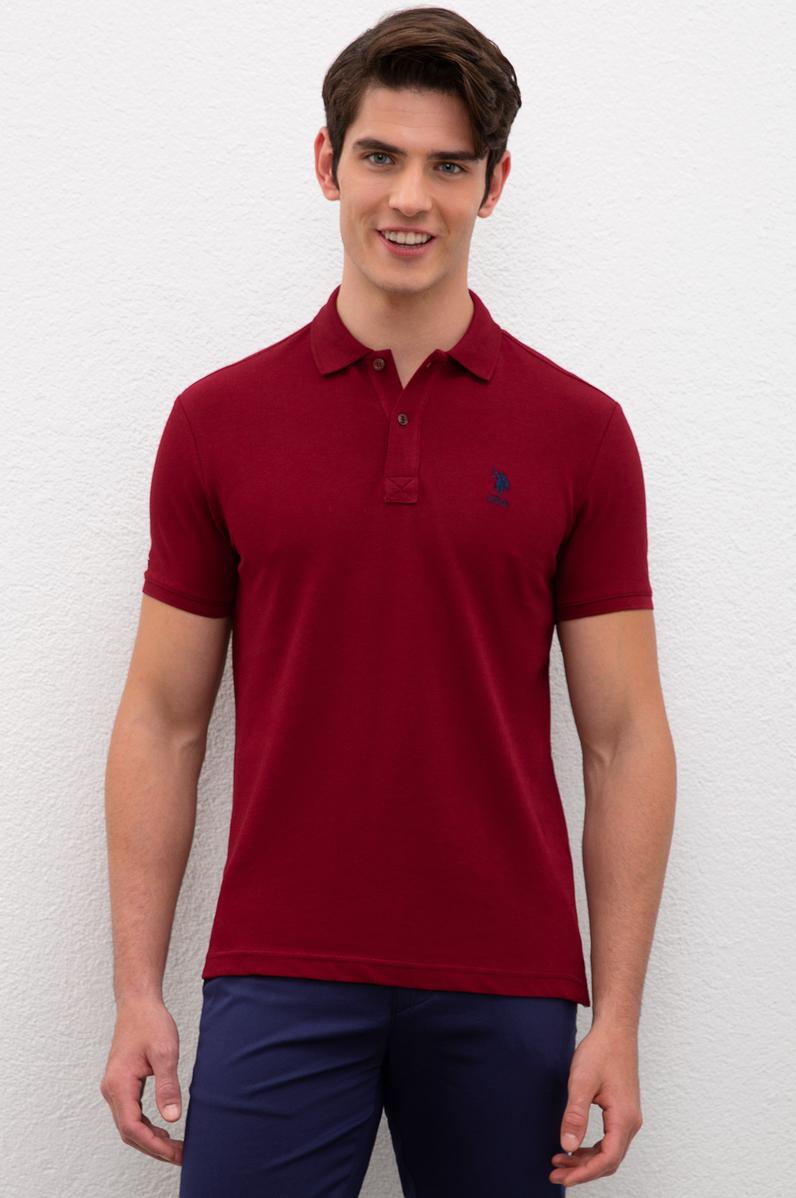 Erkek Plum Polo Yaka Basic T-Shirt