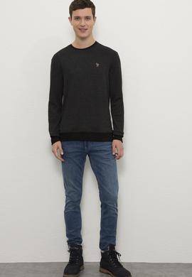 Erkek Siyah Bisiklet Yaka Sweatshirt - 50225448051