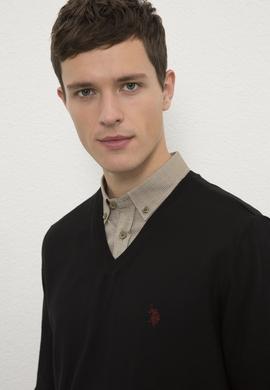 Erkek Siyah V-Yaka Triko Kazak Basic - 50224729015