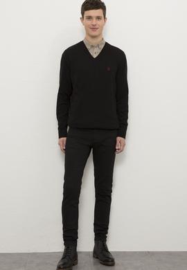 Erkek Siyah V-Yaka Triko Kazak Basic - 50224729015