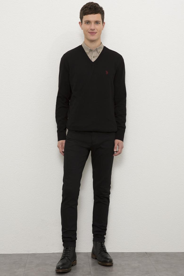 Erkek Siyah V-Yaka Triko Kazak Basic - 50224729015