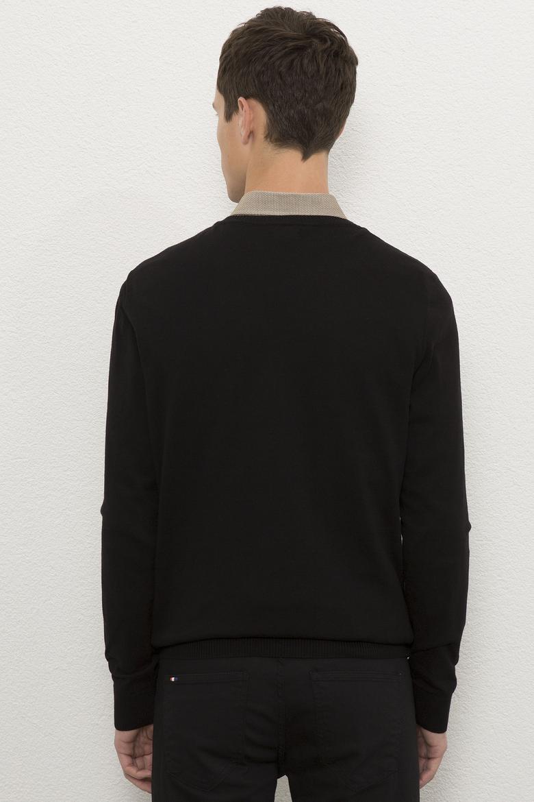 Erkek Siyah V-Yaka Triko Kazak Basic - 50224729015