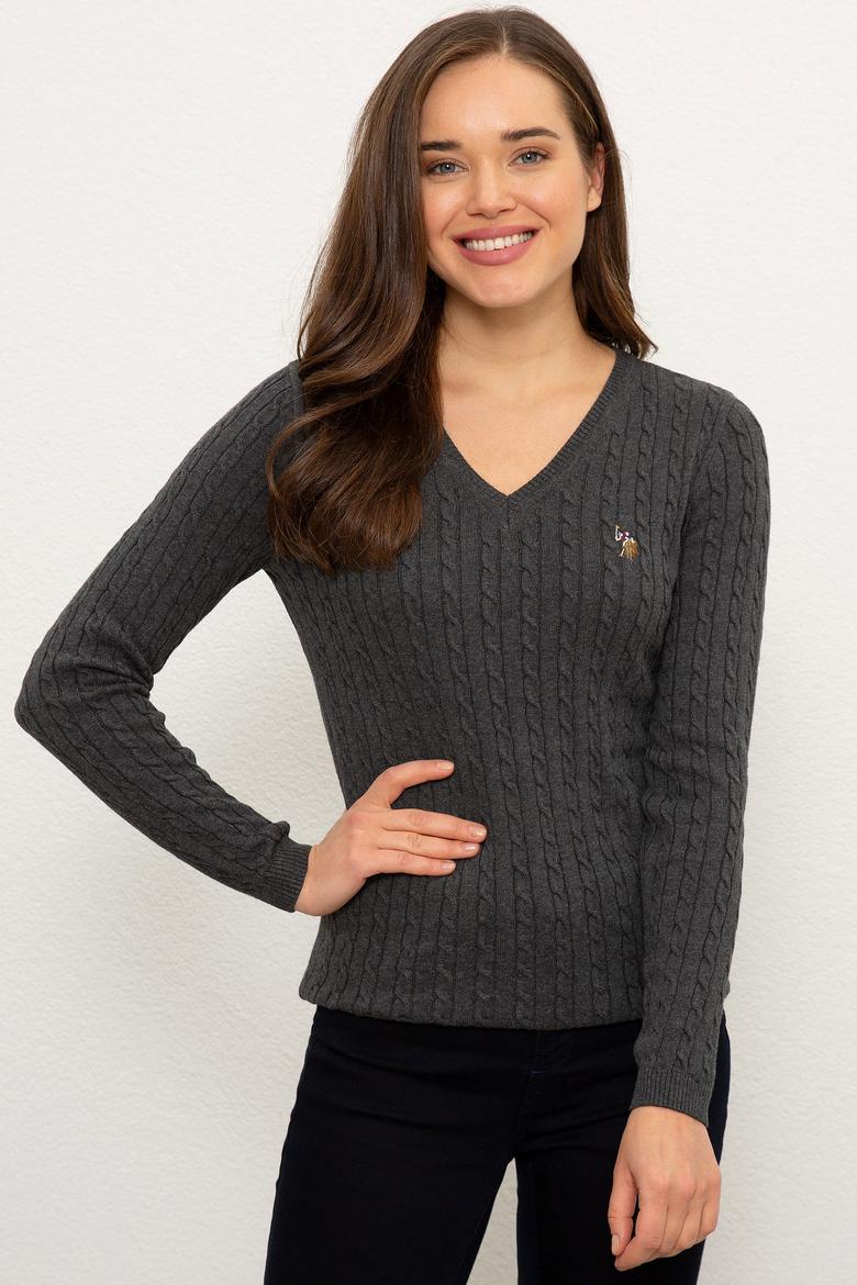 Kadın Gri Triko Kazak Basic