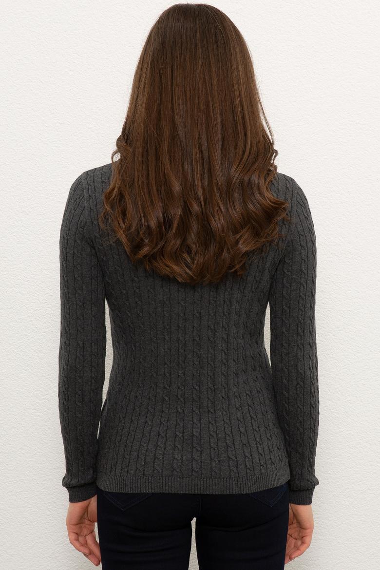 Kadın Gri Triko Kazak Basic - 50224708040