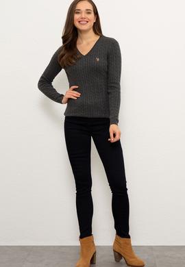 Kadın Gri Triko Kazak Basic - 50224708040