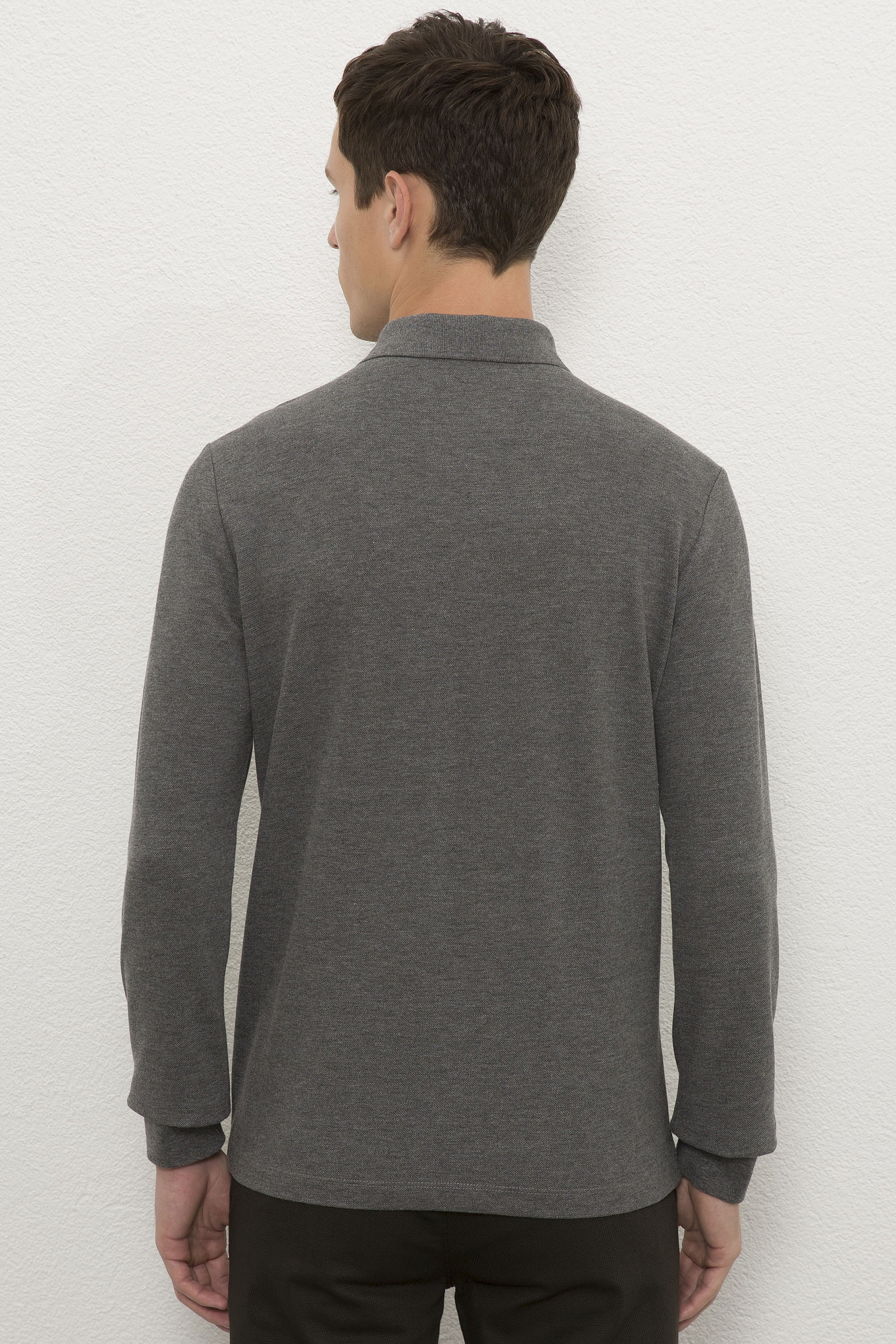 Erkek Antrasit Melanj Polo Yaka Sweatshirt Basic
