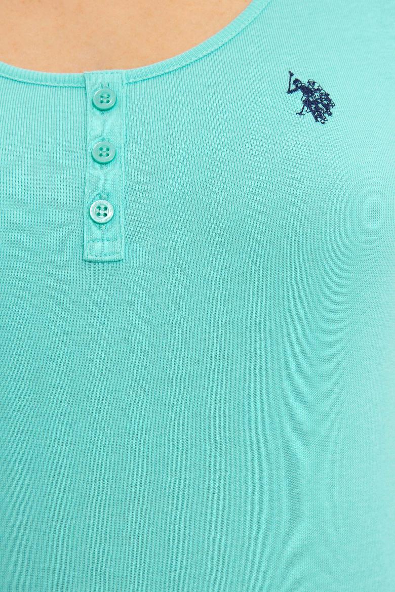 Kadın Mint Basic Bisiklet Yaka Tişört - 50219868019