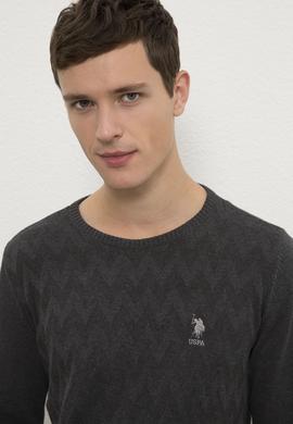 Erkek Antrasit Melanj Bisiklet Yaka Triko Kazak - 50223878028