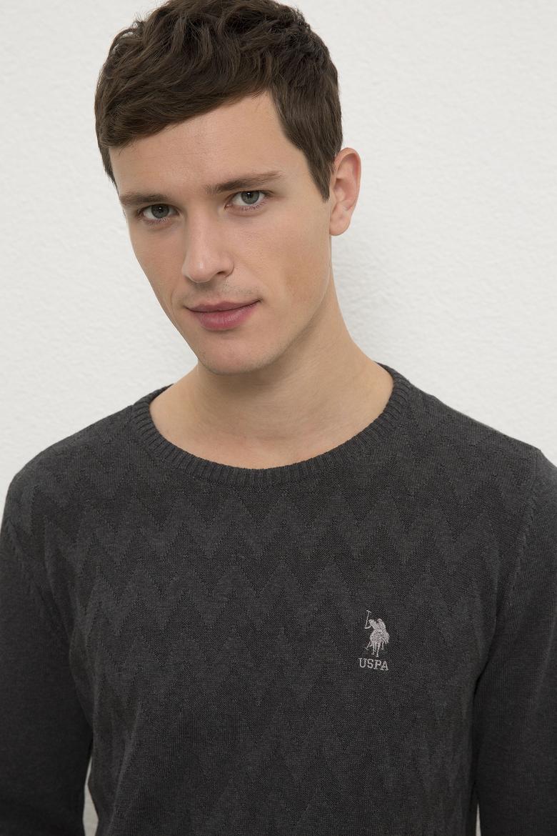 Erkek Antrasit Melanj Bisiklet Yaka Triko Kazak - 50223878028