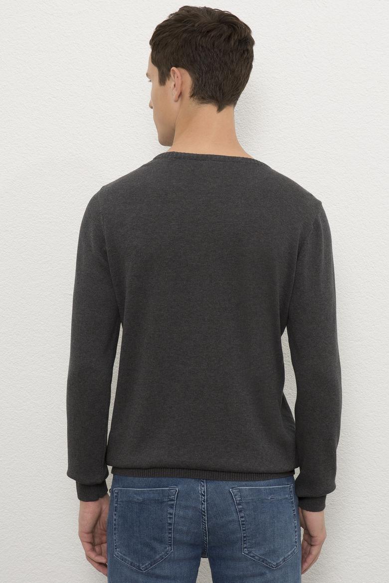 Erkek Antrasit Melanj Bisiklet Yaka Triko Kazak - 50223878028