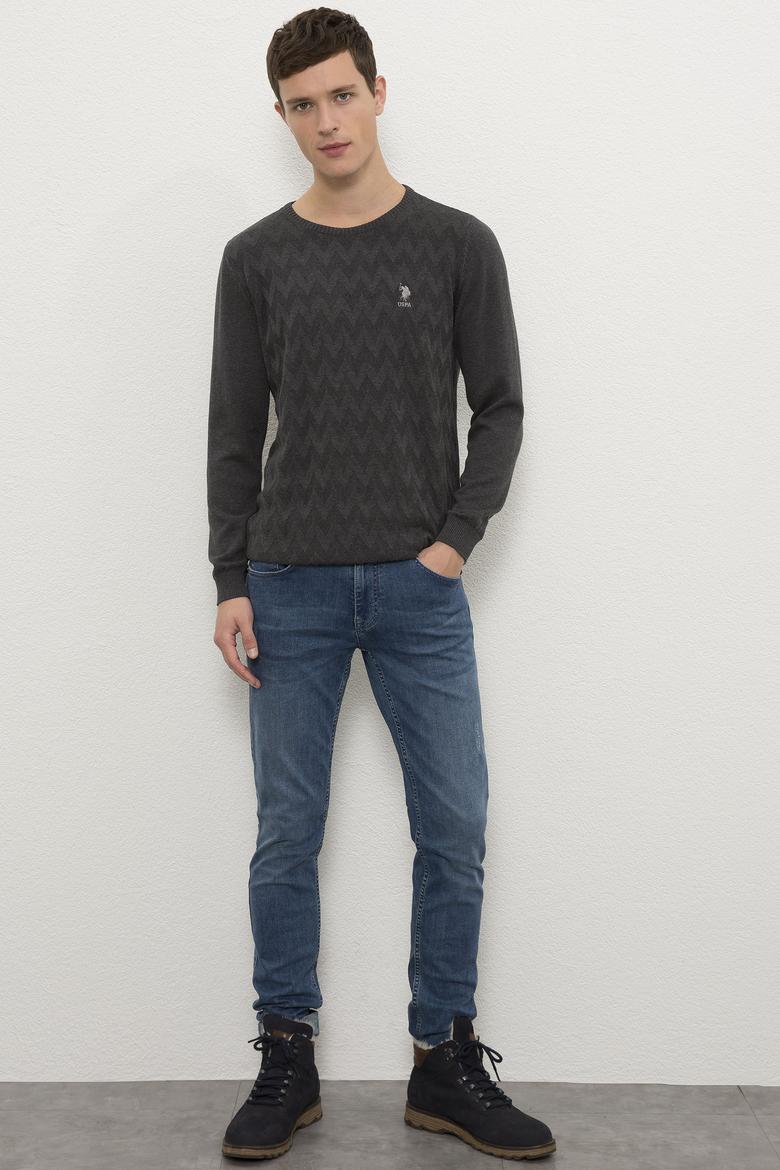 Erkek Antrasit Melanj Bisiklet Yaka Triko Kazak - 50223878028