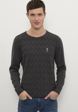 Erkek Antrasit Melanj Bisiklet Yaka Triko Kazak - 50223878028