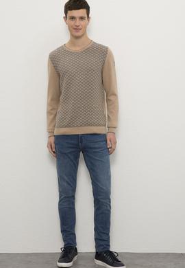 Erkek Camel Melanj Bisiklet Yaka Triko Kazak - 50223882049