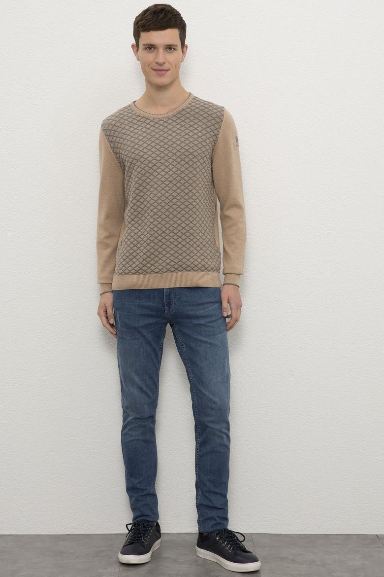 Erkek Camel Melanj Bisiklet Yaka Triko Kazak - 50223882049