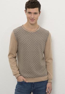 Erkek Camel Melanj Bisiklet Yaka Triko Kazak - 50223882049