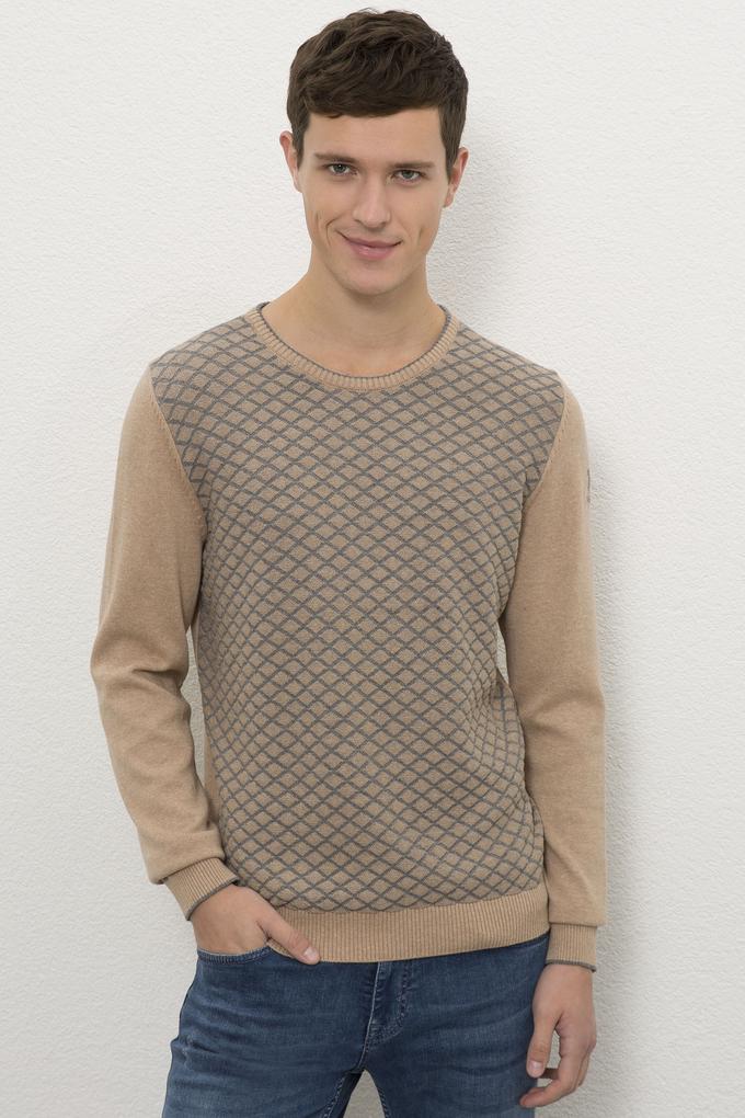 Erkek Camel Melanj Bisiklet Yaka Triko Kazak