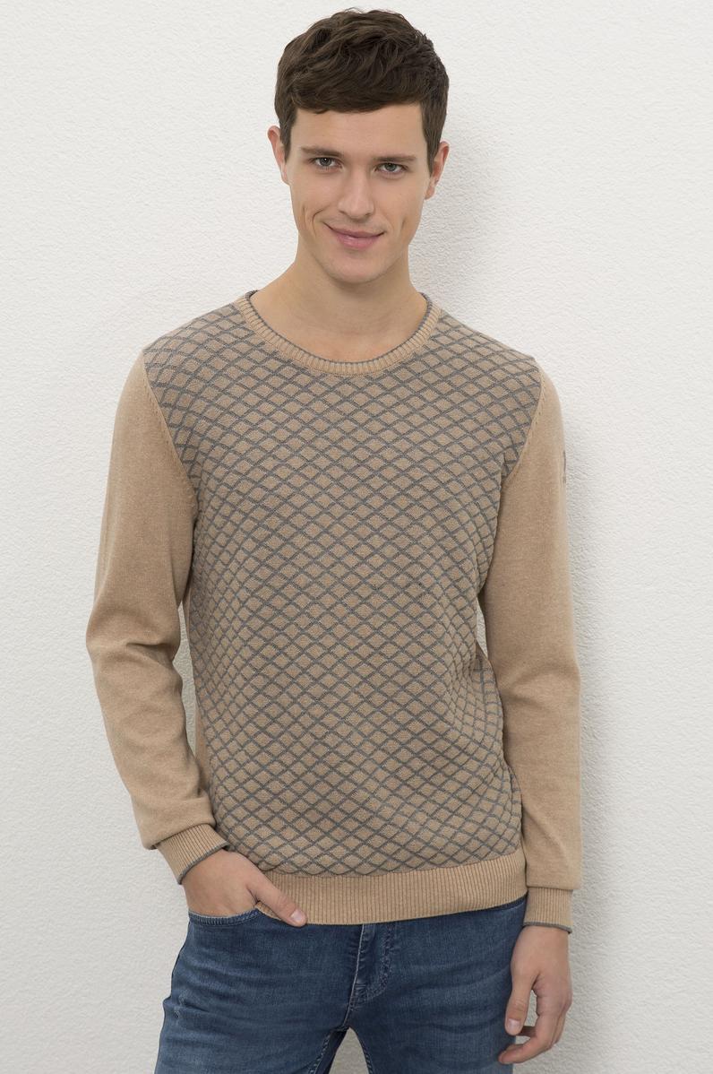 Erkek Camel Melanj Bisiklet Yaka Triko Kazak