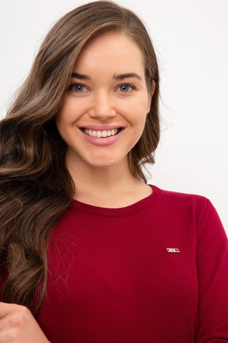 Kadın Bordo Basic Kazak - 50224704048