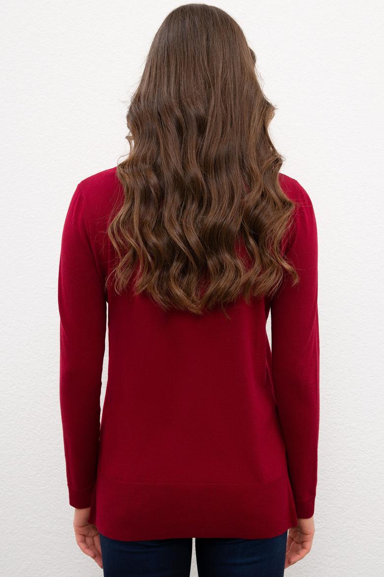 Kadın Bordo Basic Kazak - 50224704048