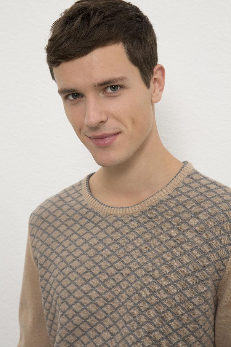 Erkek Camel Melanj Bisiklet Yaka Triko Kazak - 50223882049