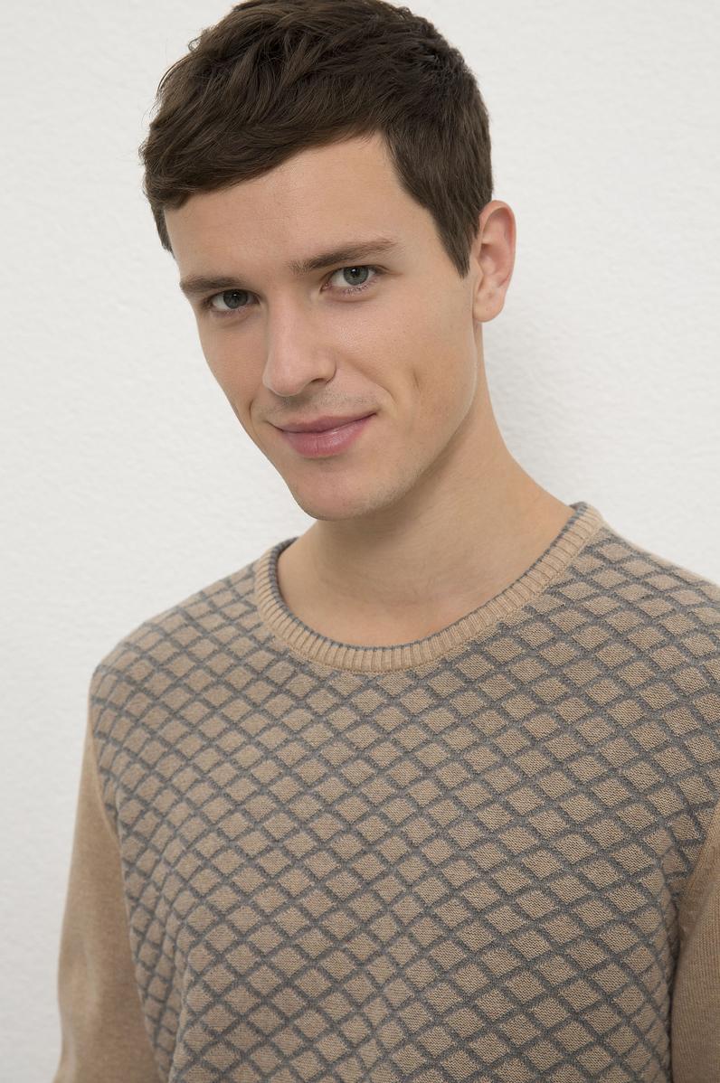 Erkek Camel Melanj Bisiklet Yaka Triko Kazak