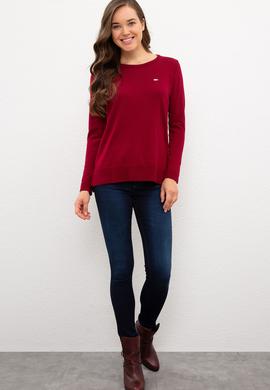 Kadın Bordo Basic Kazak - 50224704048